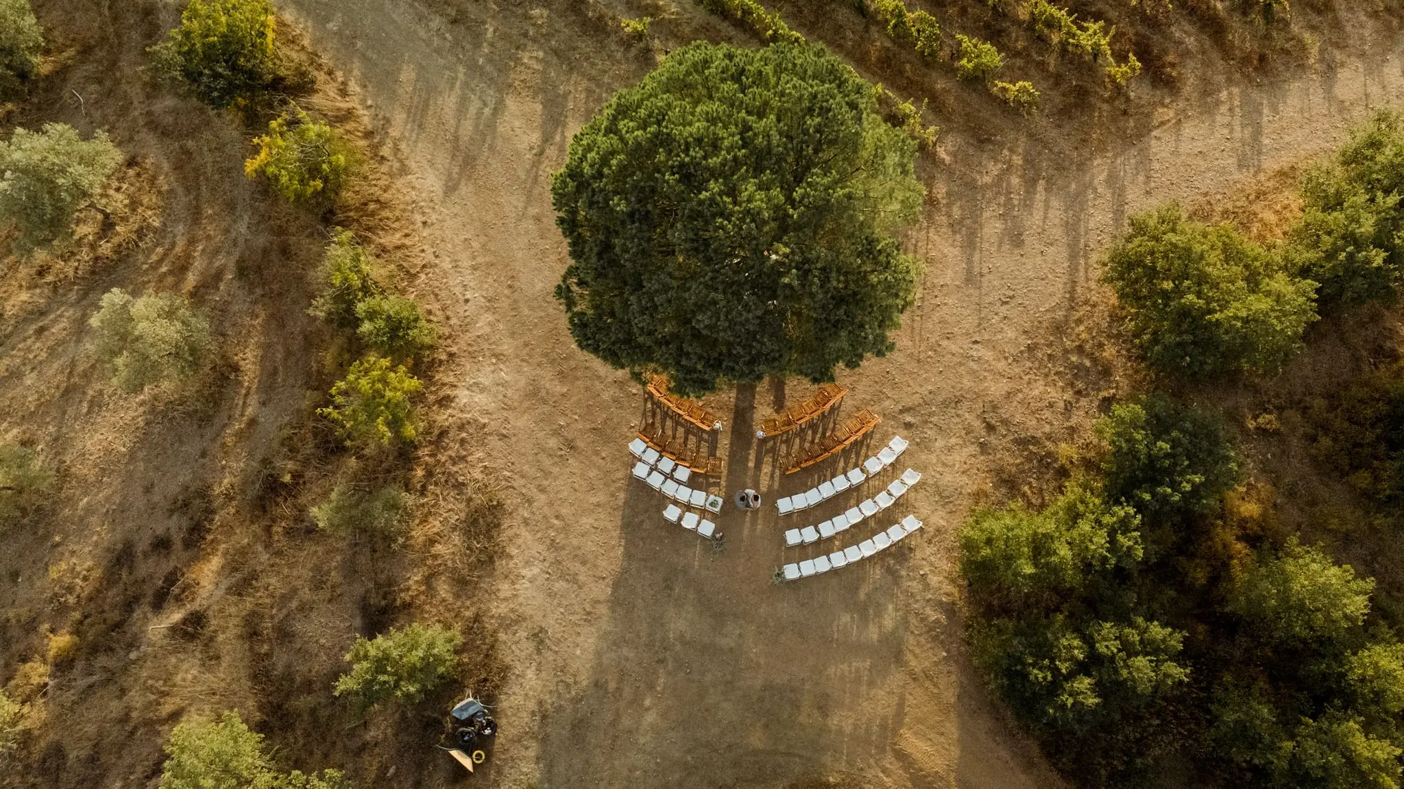Aerial view of an estate set up for an event in the Alentejo